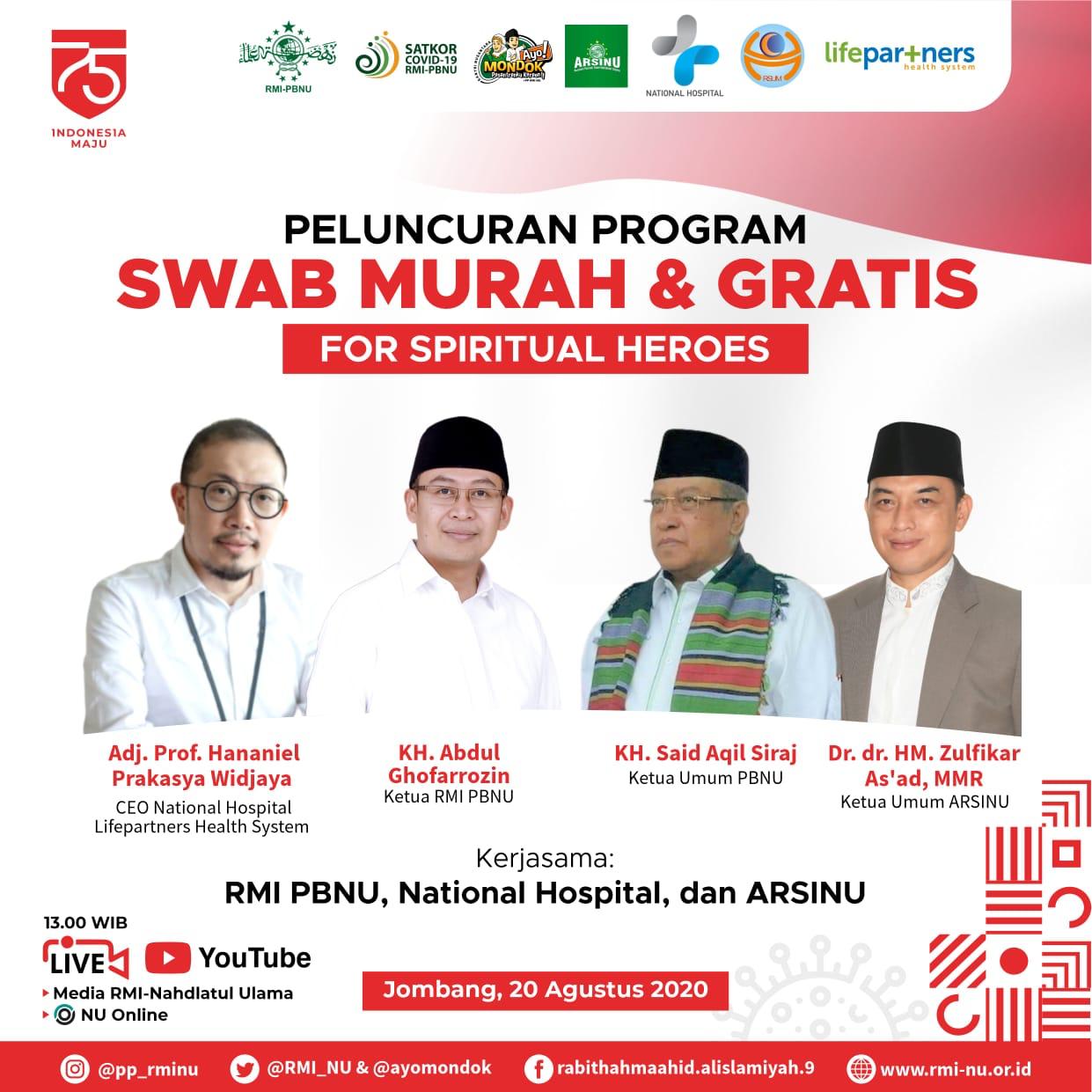 RMI PBNU Galang Donasi Program Swab Test Murah dan Gratis untuk Pesantren